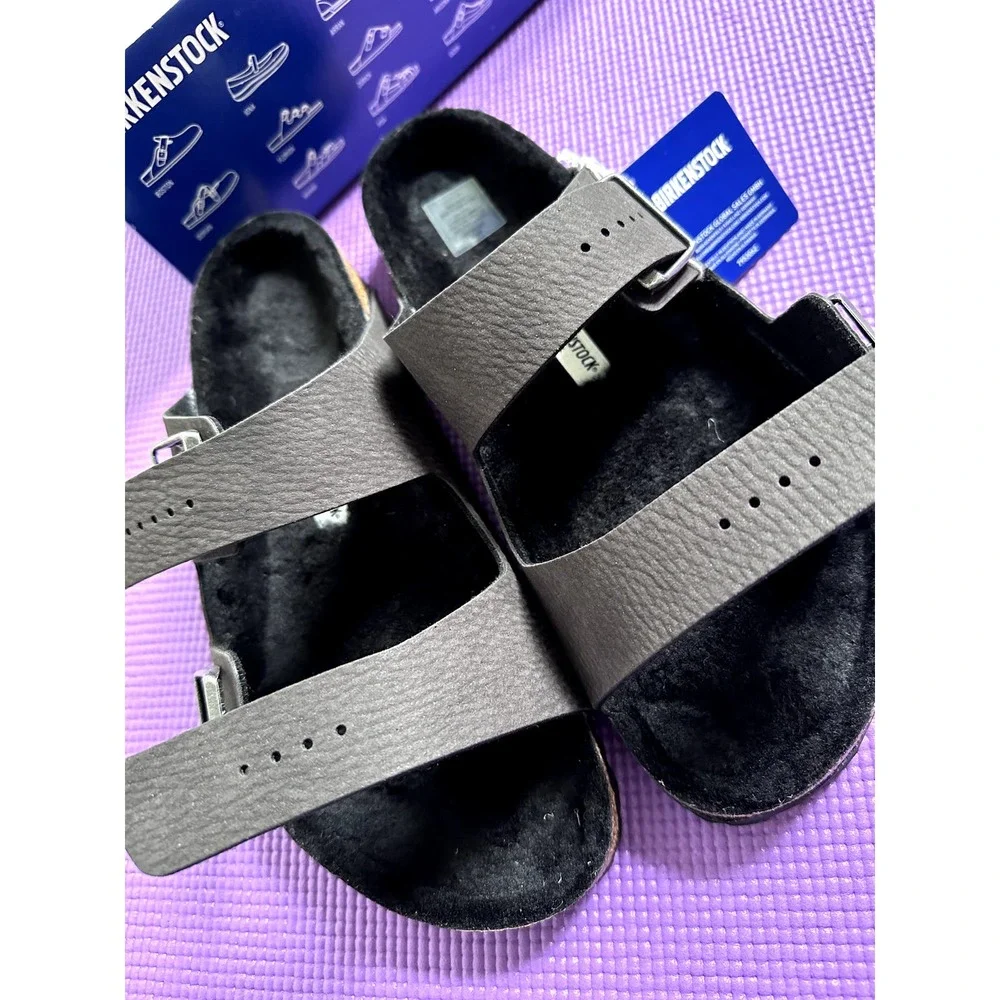 NWT BIRKENSTOCK Arizona Fur Shearling Black Sandals Size 11 Men Shoes
